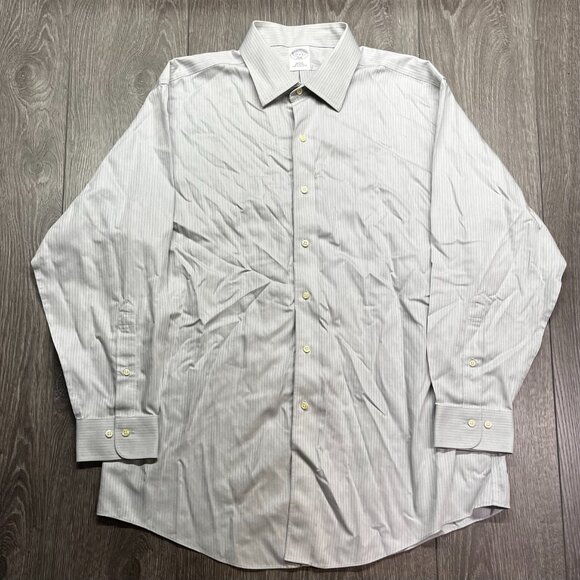 Brooks Brothers 346 Dress Shirt Button Grey‎ 17-2/3 Preppy Business XL - Picture 2 of 10
